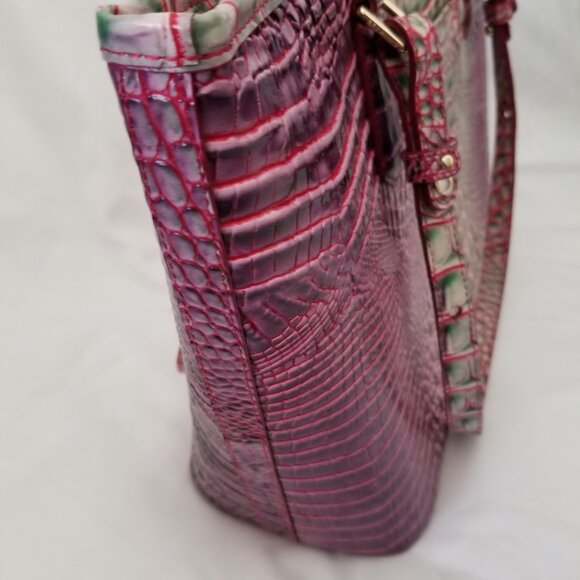 Brahmin Pink Purple Green Hombre Croc Embossed Purse Shoulder Handbag - Picture 8 of 11